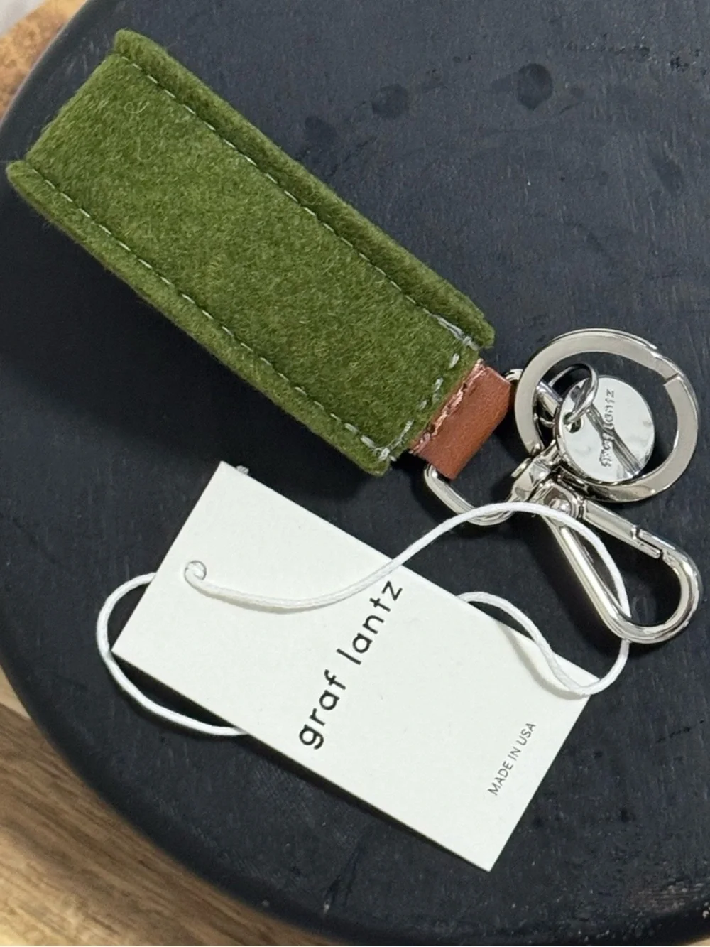 NWT Graf Lantz Merino Wool Loop Key Fob Moss Green